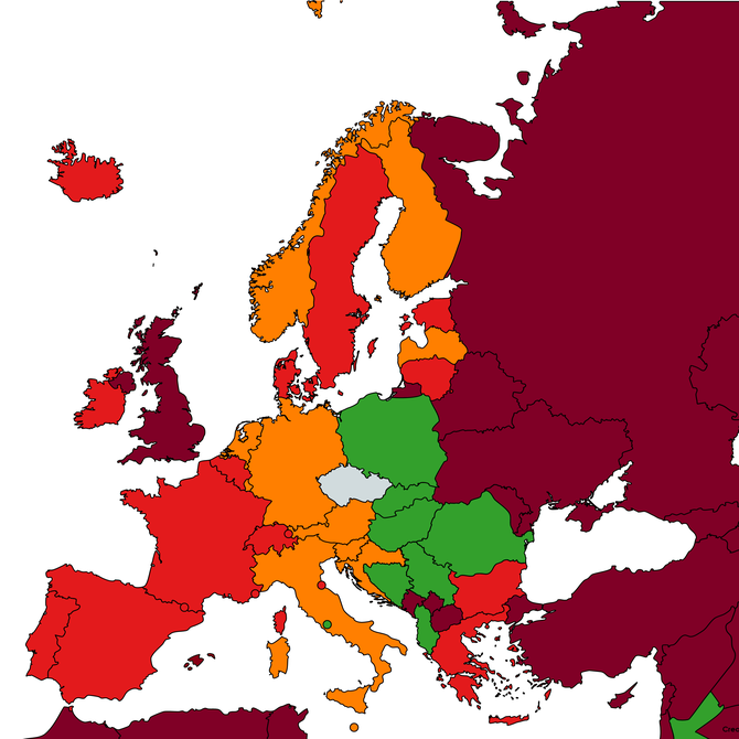 Mapa zemí podle míry rizika nákazy COVID-19 od 23.8.2021